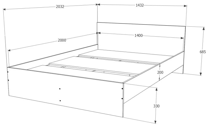 Pietro II NEW Kétszemélyes ágykeret 140x200, ágyráccsal, Aloe Vera III NEW matraccal, wenge N