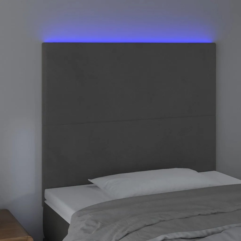 sötétszürke bársony LED-es fejtámla 90x5x118/128 cm