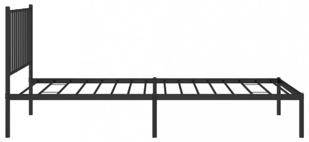 fekete fém ágykeret fejtámlával 90 x 200 cm