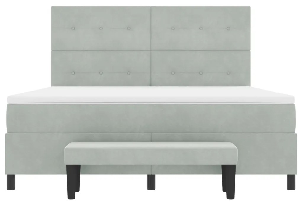 Boxspring Ágy Matraccal és Padlóval, Világosszürke, 180x200 cm, Bársony