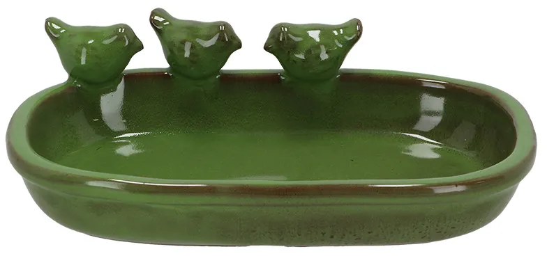 Kerámia madáritató és etető tál, ovális, zöld