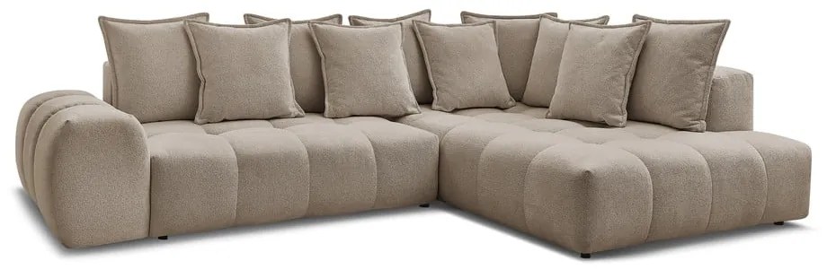 Szürkésbarna zsenília kinyitható-tárolóhelyes sarokkanapé (jobb oldali-L alakú) Everest – Bobochic Paris