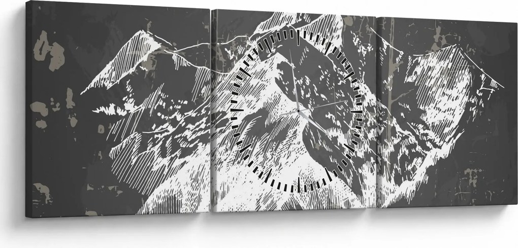 Kép - Hegyek illusztrációja (órával) (90x30 cm)