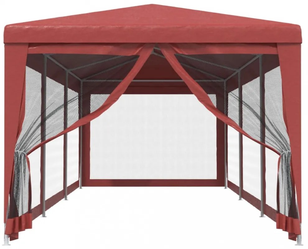 piros HDPE rendezvénysátor 8 hálós oldalfallal 3x9 m
