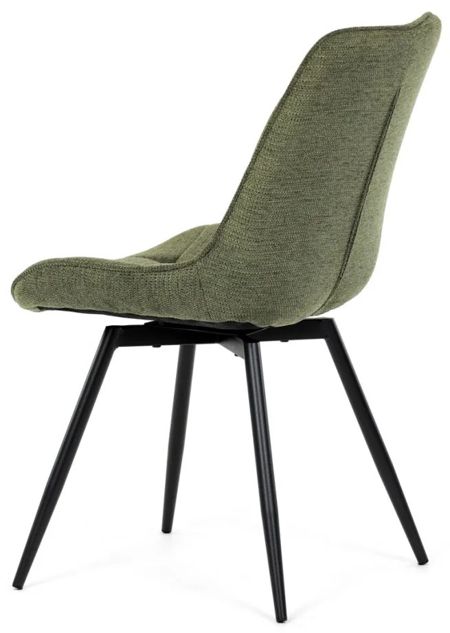 Scaun de sufragerie, tapițerie din material verde, picioare din metal negru, mecanism rotativ 90°/90° (stânga/dreapta) - funcție inversare