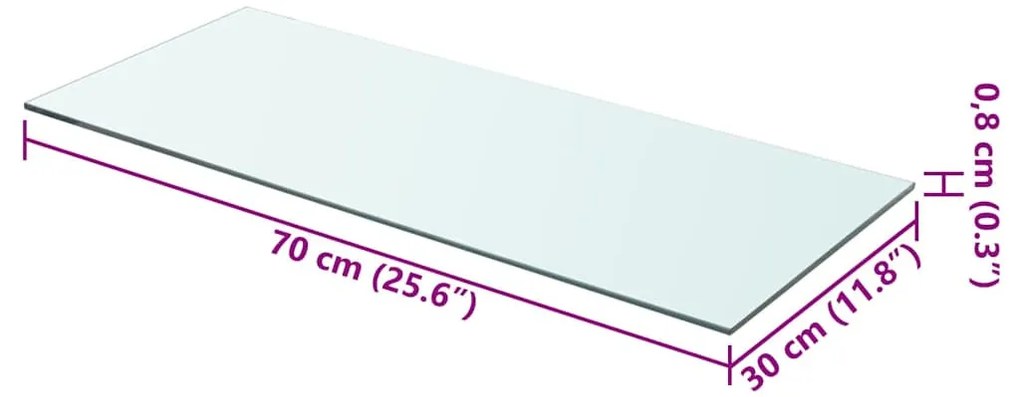 2 db átlátszó üveg paneles polc 70 x 30 cm