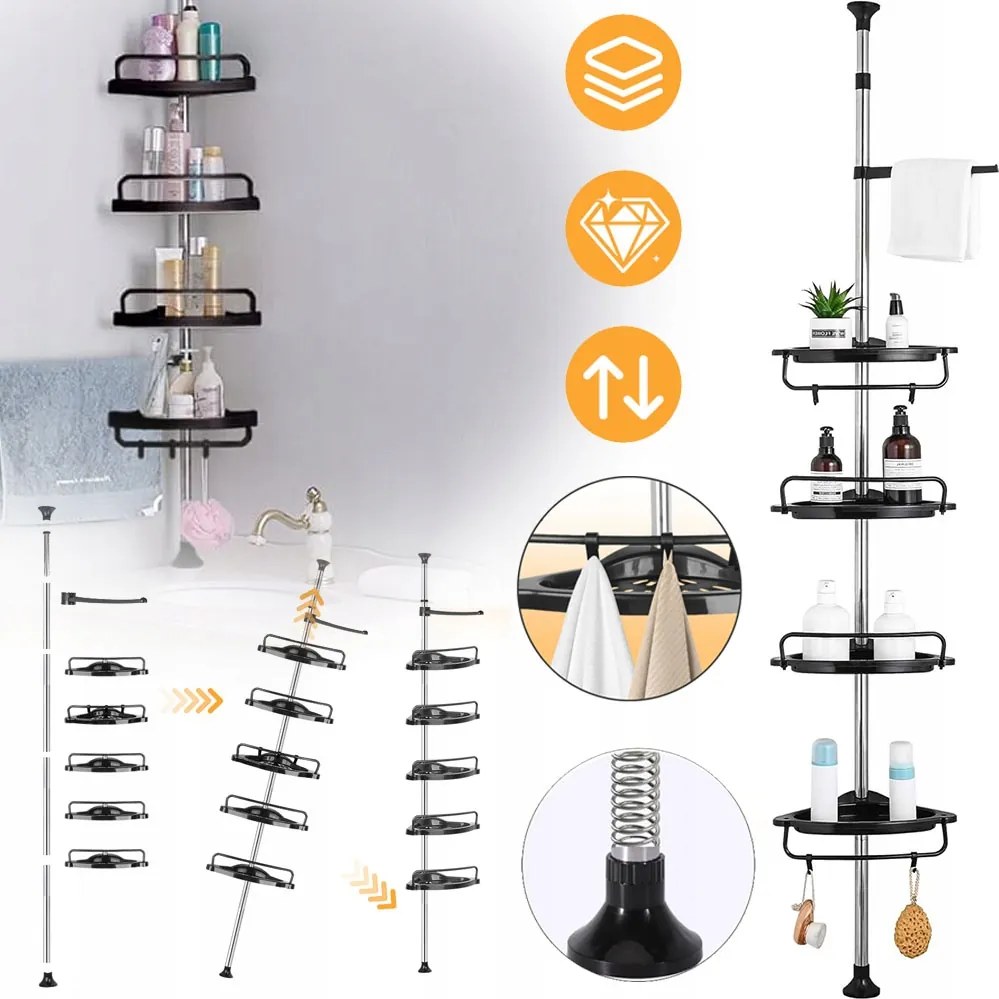 Fürdőszobai Zuhanypolc Sarok Teleszkópos Állítható Magasság 300CM