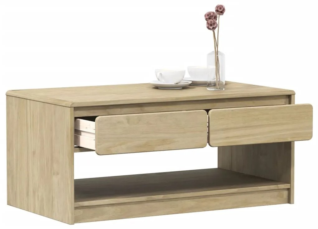 SAUDA tölgyszínű tömör fenyőfa dohányzóasztal 99 x 55 x 45 cm