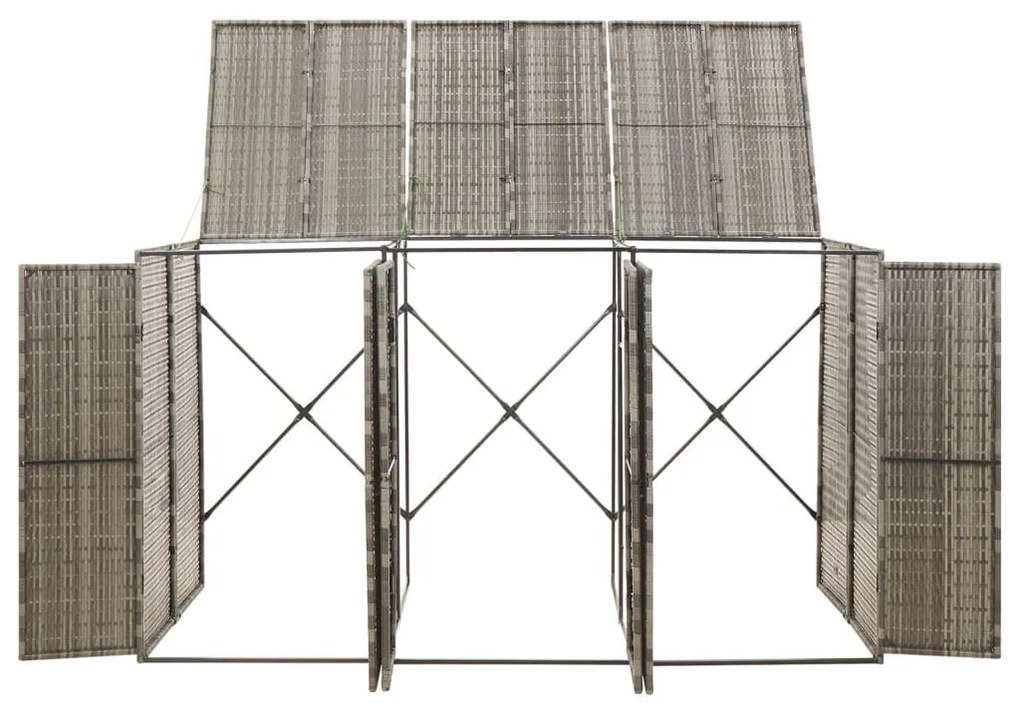 szürke polyrattan hármas kerekeskuka tárolófészer 207x80x117 cm