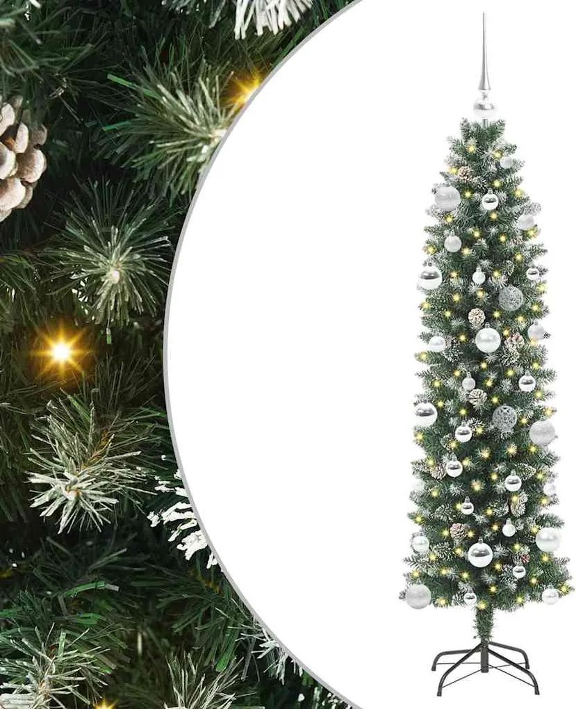 vidaXL Mű Karcsú Karácsonyi Fa 150 LED-del Zöld és Fehér 150 cm