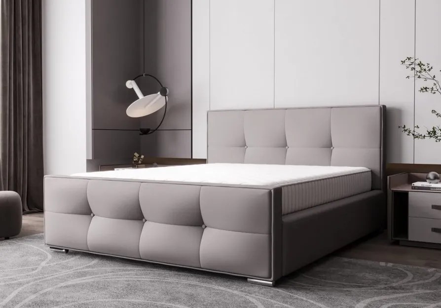 Loris Luxus kárpitozott ágy glamour stílusban 180 x 200 cm - világosszürke Ágyneműtartóval