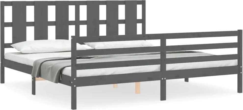 vidaXL szürke tömör fa ágykeret fejtámlával 200 x 200 cm