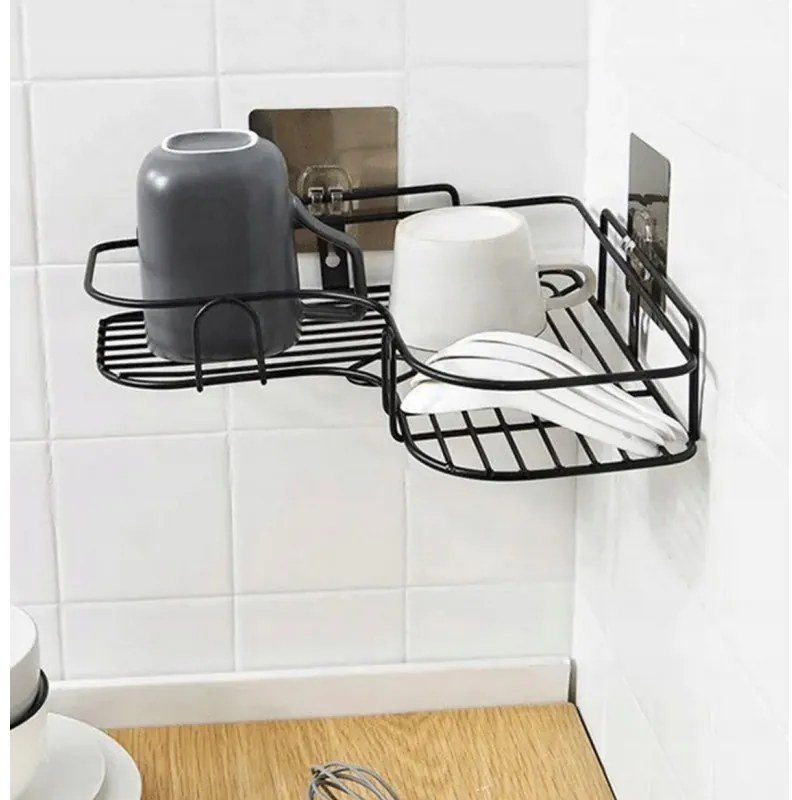 Sarok fürdőszobai polc fúrás nélkül NEO, fekete