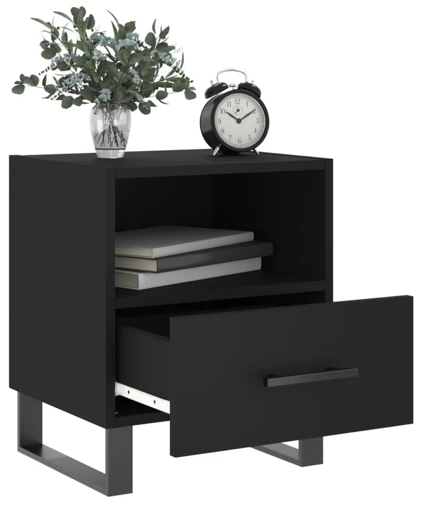 2 db fekete szerelt fa és vas éjjeliszekrény 40 x 35 x 47,5 cm