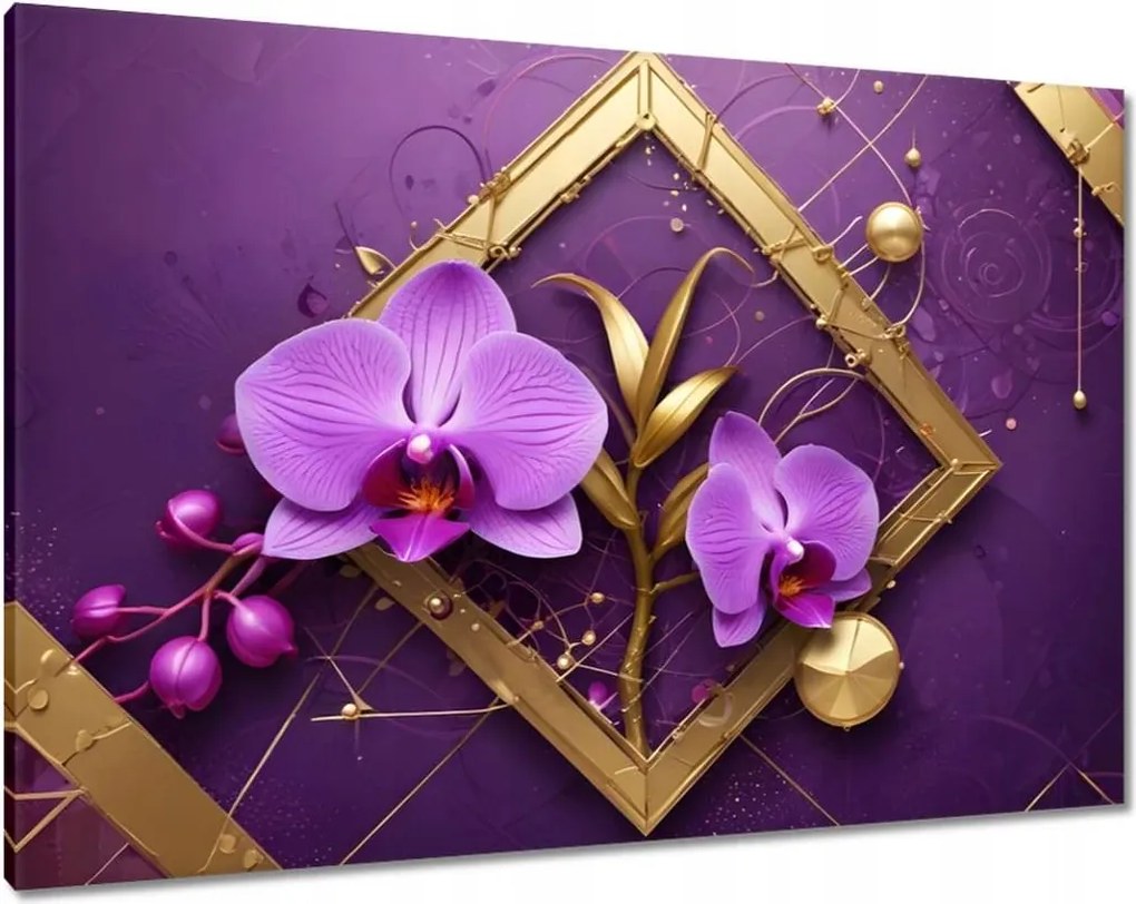 Vászonkép 100x70 Lila orchideák és arany