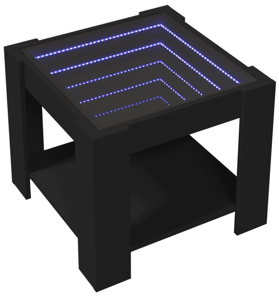 Fekete szerelt fa dohányzóasztal LED-del 53 x 53 x 45 cm