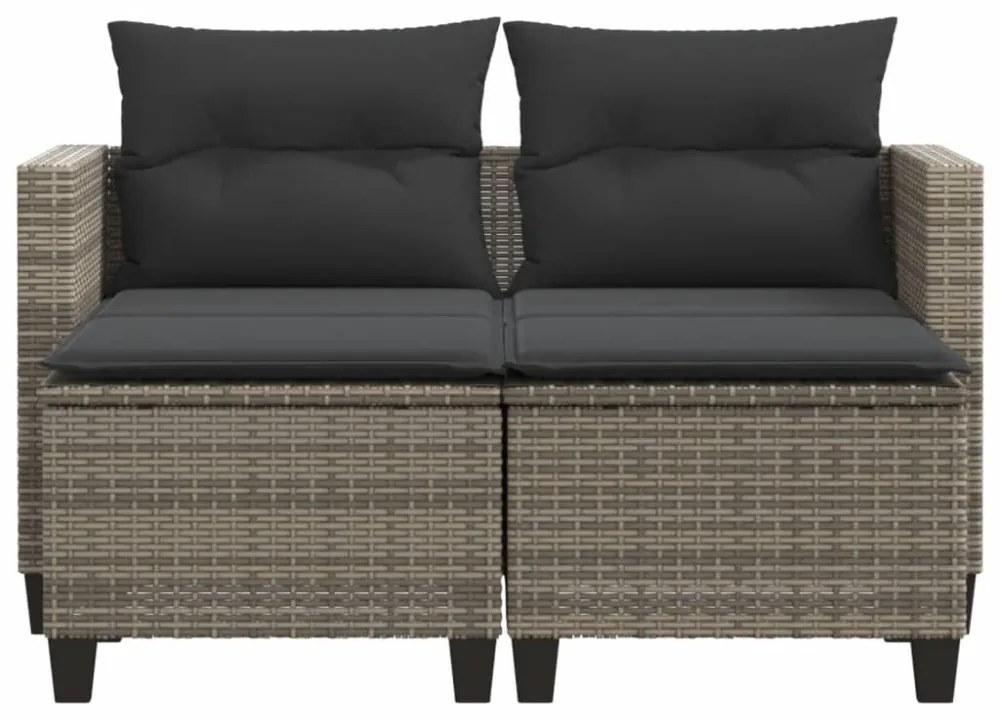 2 személyes szürke polyrattan kerti kanapé zsámolyokkal