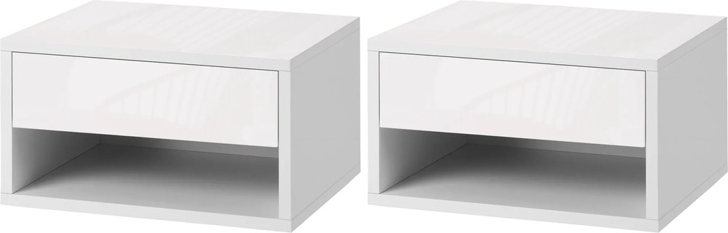 HOMCOM 2 Darabos F floating Éjjeliszekrény Szett Fiókkal Hálószobába és Nappaliba 37x32x21 cm Fehér | Aosom