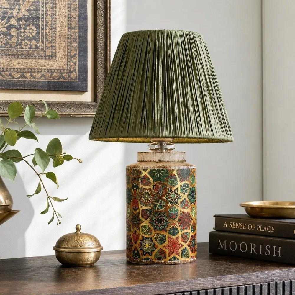 Zöld asztali lámpa papír zsinór búrával (magasság 38 cm) Alev – Opviq lights