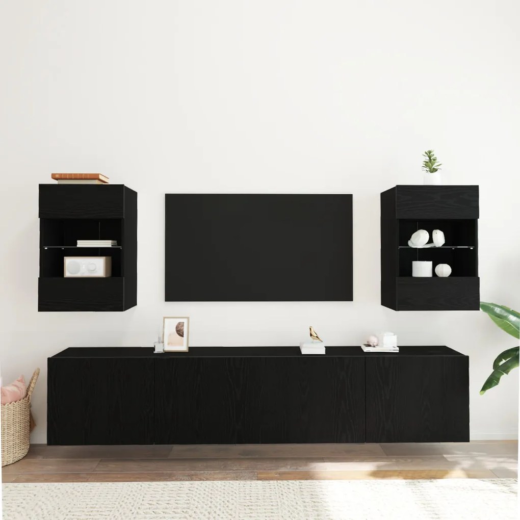 LED TV Szekrény 2 db Fekete Tölgy 40x30x60,5cm Mérnöki Fa