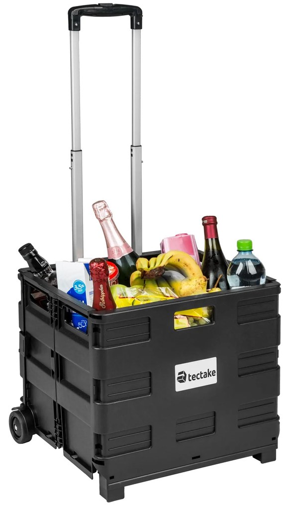 TecTake GmbH 402118 bevásárló kézi kocsi, kerekes összecsukható kosár - fekete