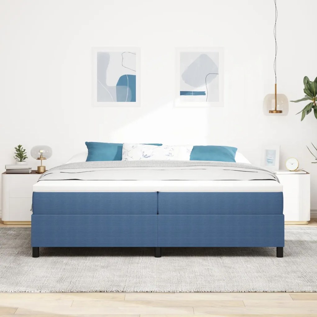 Boxspring Ágy Kék 200x200 cm Vászon