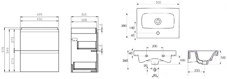 Cersanit - SET szekrény + mosdó, fehér fényű, Moduo Slim 50, S801-229-DSM