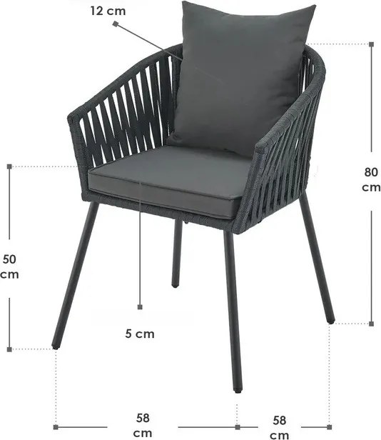 Juskys Fém fotel 2 db - antracit