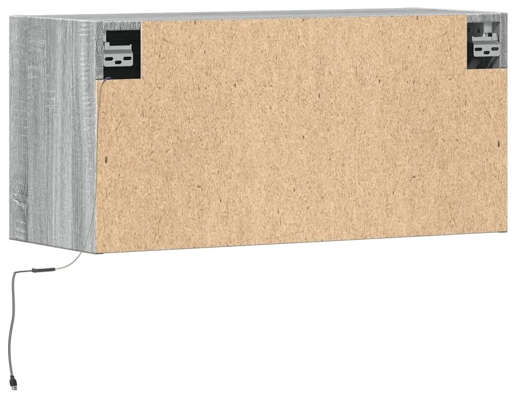 szürke sonoma színű fali TV-szekrény LED-del 80x31x35 cm