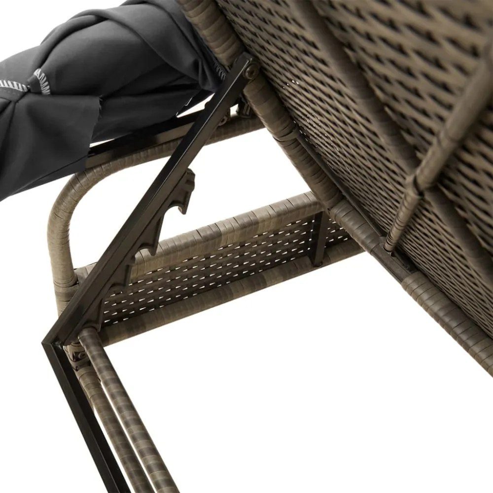 szürke polyrattan napozóágy tetővel