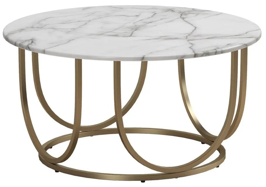 Fehér-aranyszínű kerek dohányzóasztal márvány dekorral ø 79 cm Gwyneth – CosmoLiving by Cosmopolitan