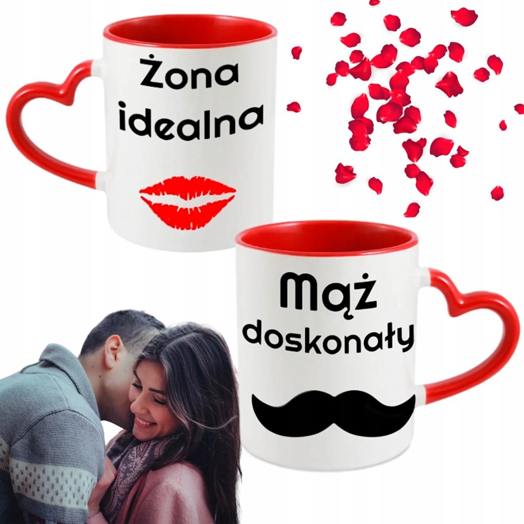 Valentin Napi Bögre Szett Piros Fogantyú Szív Valentin Napi Ajándék