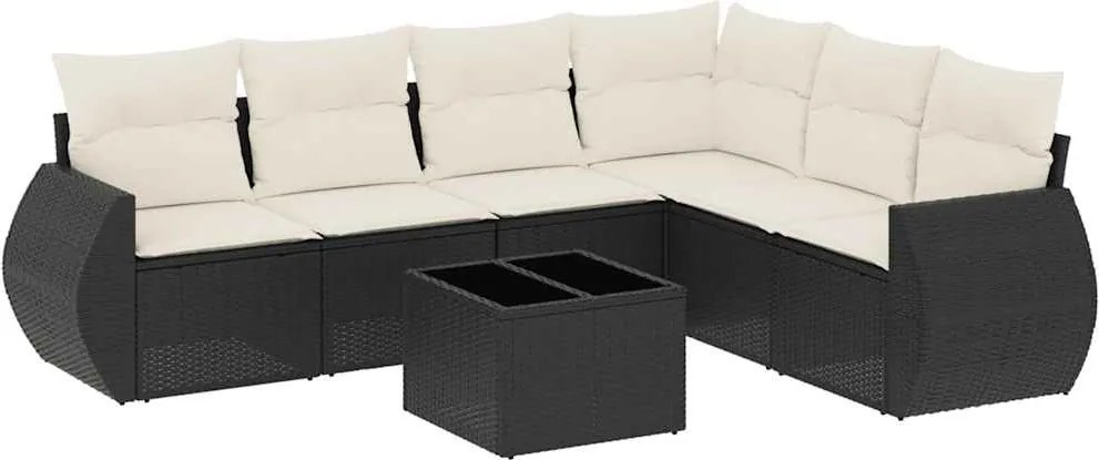 vidaXL 7 részes fekete polyrattan kerti ülőgarnitúra párnával