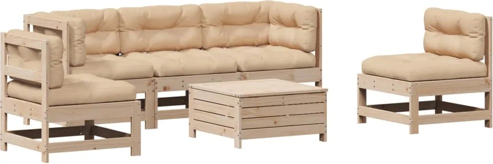 vidaXL 6 részes tömör fenyőfa kerti ülőgarnitúra párnákkal