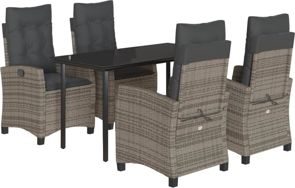 vidaXL 5 részes szürke polyrattan kerti étkezőgarnitúra párnával