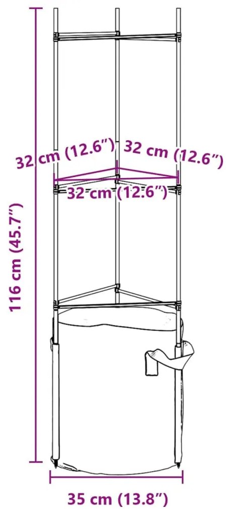 4 db acél és polipropilén paradicsomketrec növényzsákkal 116 cm
