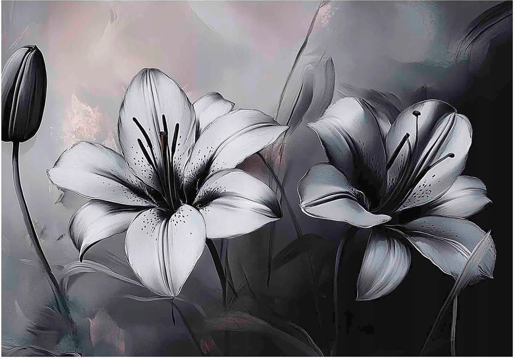 Fotótapéta Virágok 3D Fehér-fekete Beton Falra Hálószoba Nappali 400x280