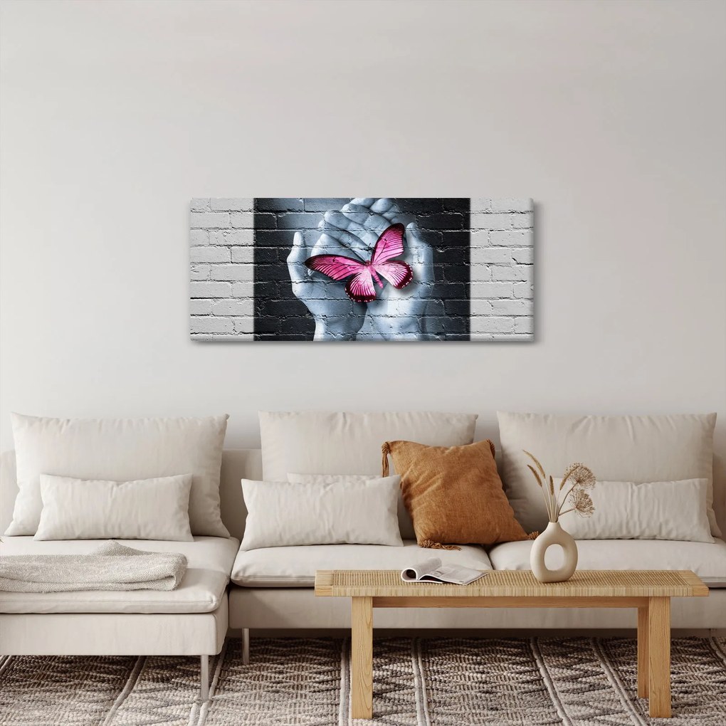 Kép - Rózsaszín pillangó a falon (120x50 cm)