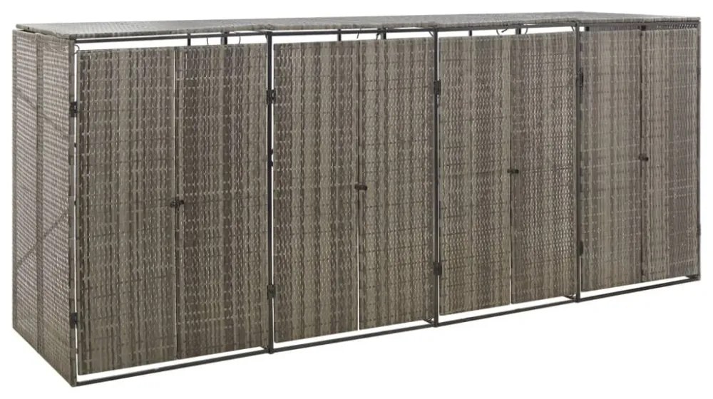 szürke polyrattan négyes kerekeskuka tárolófészer 274x80x117 cm