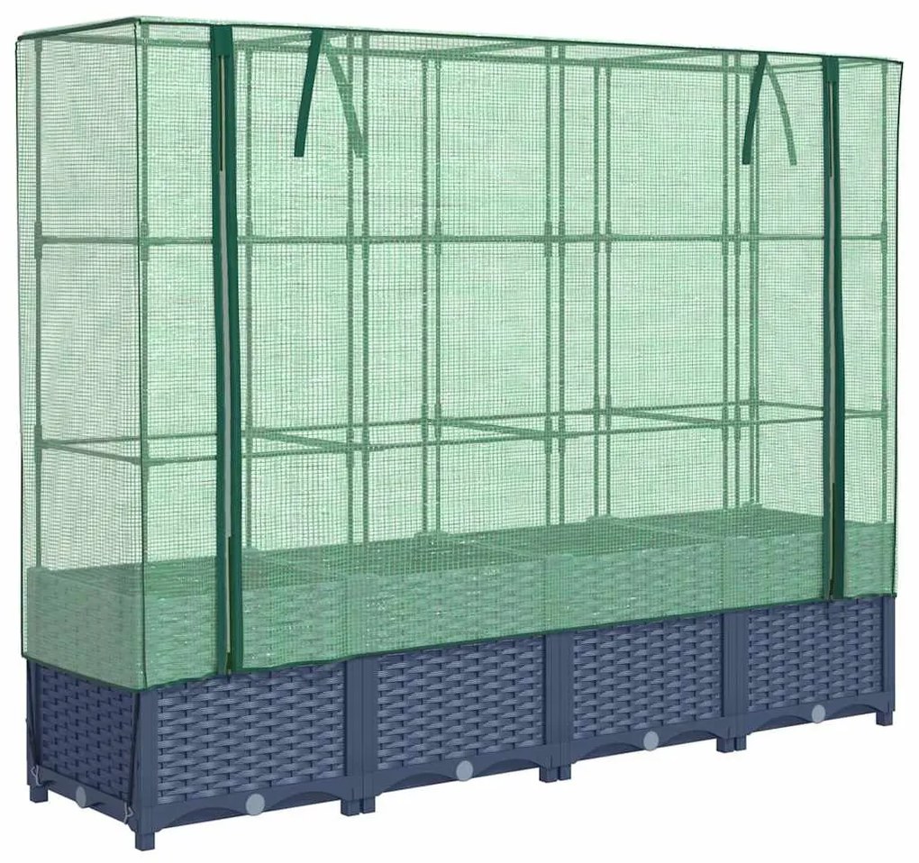 rattan megjelenésű magaságyás melegháztakaróval 160x40x138 cm