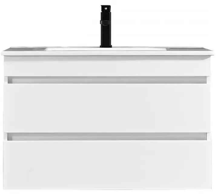 Cube 80 alsó fürdőszobabútor kerámia mosdóval 2 fiókos, magasfényű festett fehér