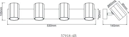 Globo 57918-4B Mennyezeti spotlámpa, fém fekete matt, alumínium fekete matt, HxSzxM: 530x60x145mm, 4x GU10 25W 230V izzók nélkül