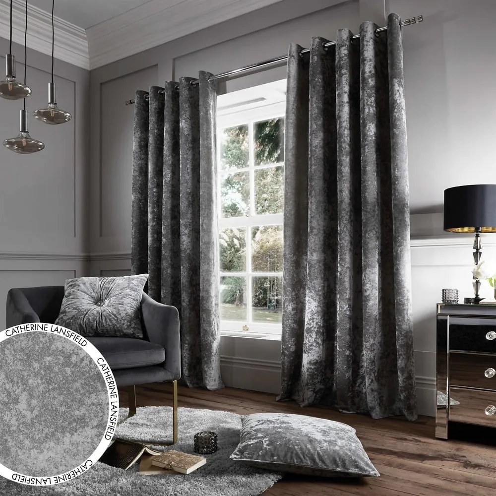 Szürke függöny szett 2 db-os 168x229 cm Crushed Velvet – Catherine Lansfield