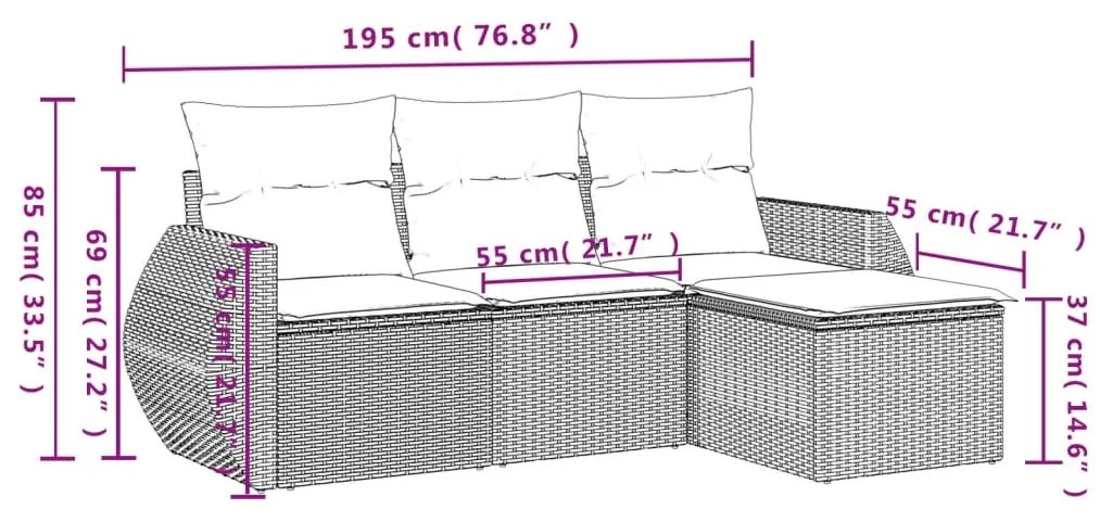 4 részes barna polyrattan kerti ülőgarnitúra párnákkal