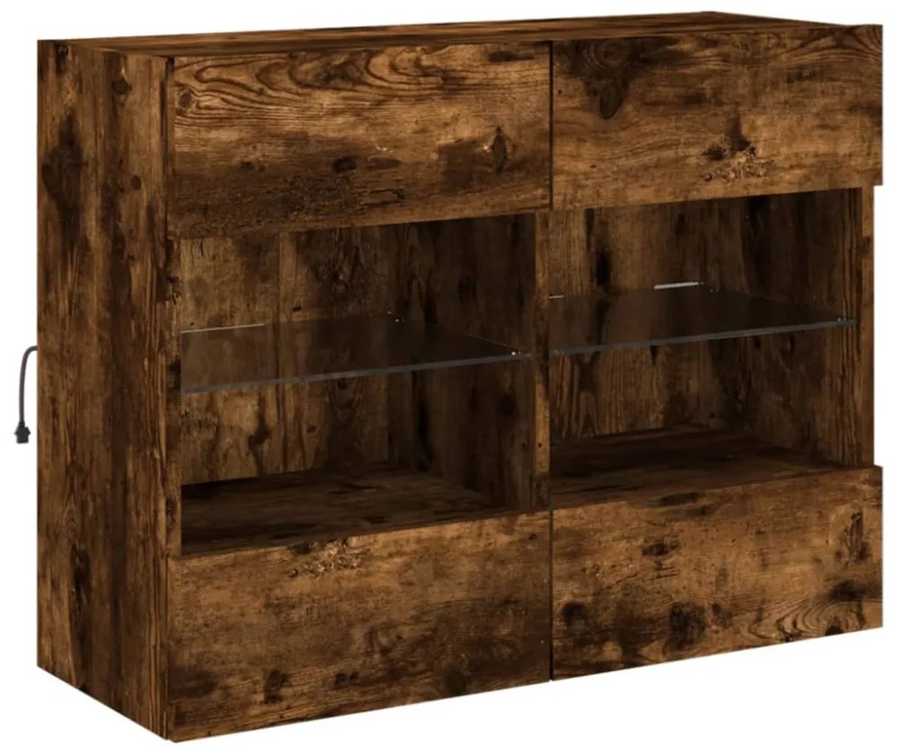 füstös tölgy színű fali TV-szekrény LED-ekkel 78,5x30x60,5 cm