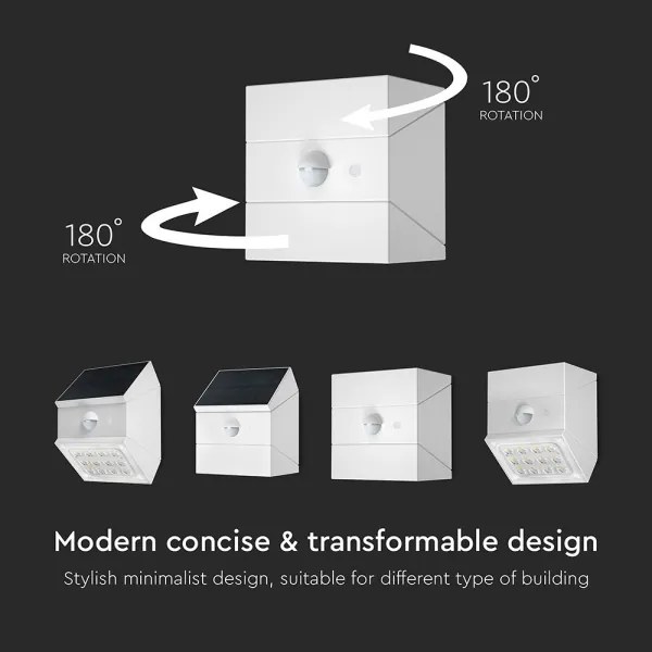 LED fali napelemes lámpa érzékelővel LED/2,5W/3,7V IP65 1200 mAh fehér