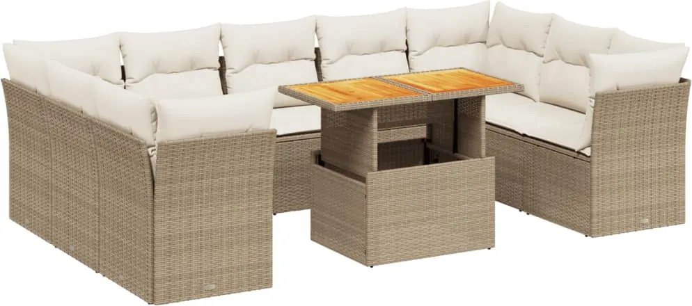 vidaXL 10 részes bézs polyrattan kerti ülőgarnitúra párnával