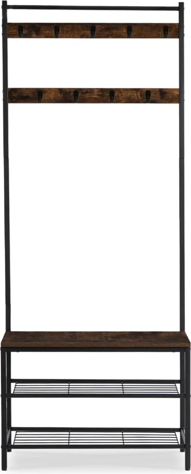 Előszobai fogas 70 cm méretben, polcos kivitelben, rusztikus tölgy/fekete színben JETT