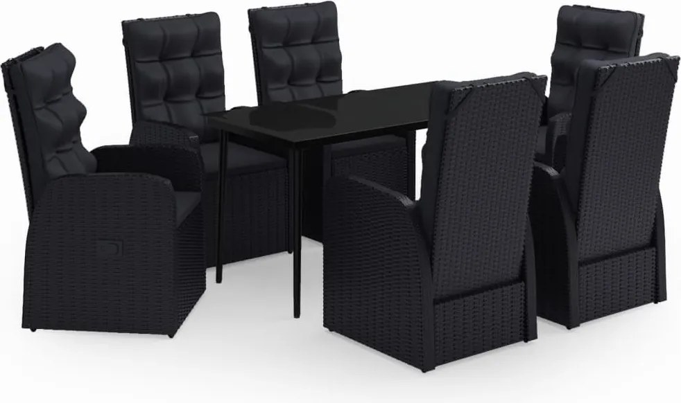 vidaXL 7 részes fekete kerti étkezőgarnitúra párnákkal