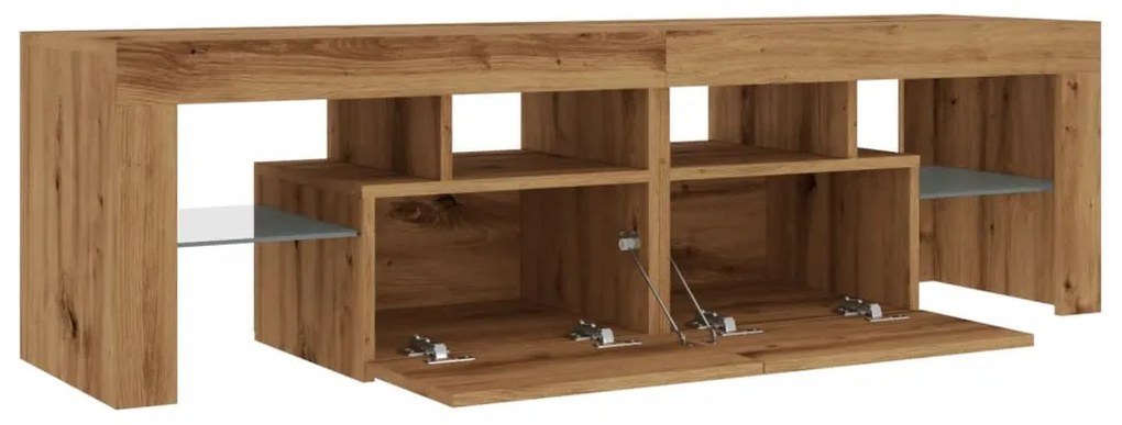 kézműves tölgy szerelt fa TV-szekrény LED-ekkel 140x36,5x40 cm